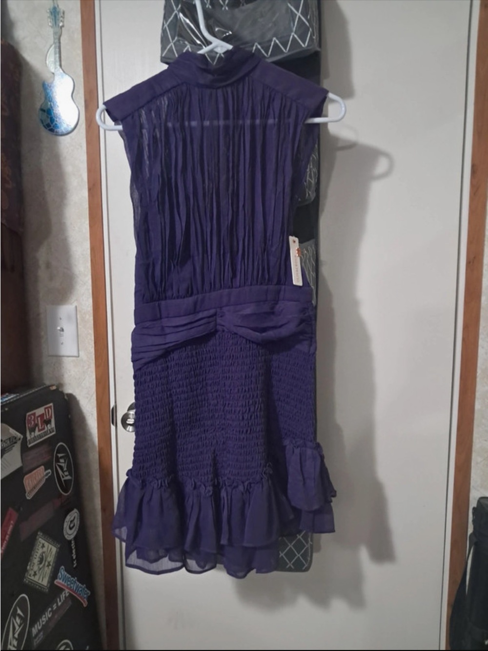 Olivaceous Violet Smocked Midi Dress with Textured Bodice